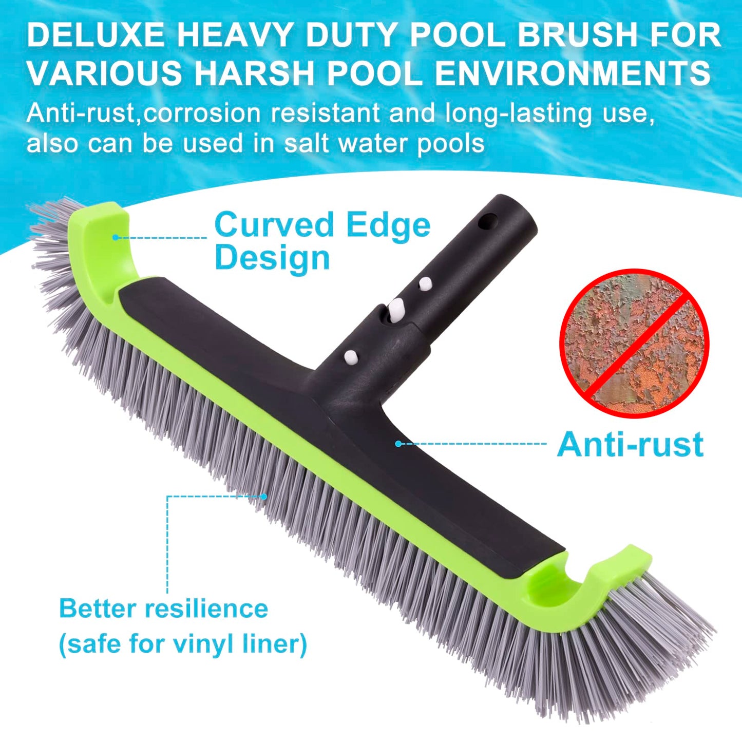 Sepetrel Deluxe Swimming Pool Cleaning Kit Including Rubber Edge Skimmer Net,17.5" Pool Brush Head & Hand Scrub Brush(NO Pole)