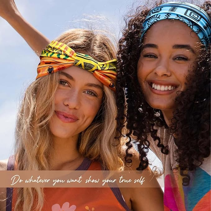 Awumbuk Wide Headbands for Women Knotted No Slip Head Bands Soft Turban Headband Hair Accessories Boho African Solid Color Head Wraps for Women Yoga Workout Pack of 6