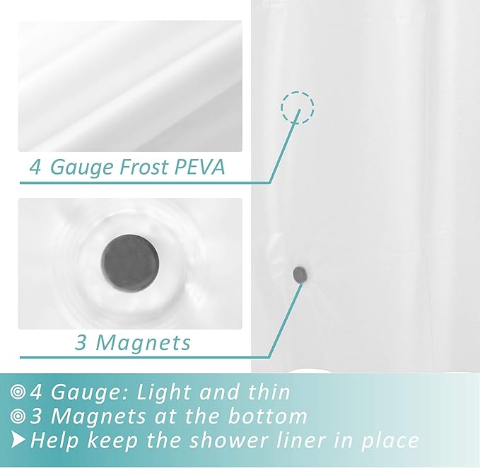Mrs Awesome Frost Shower Curtain Liner with 3 Magnets, 70x60 Frosted PEVA Shower Liner, Light Weight Plastic Shower Curtain for Bathroom, Waterproof,Frost