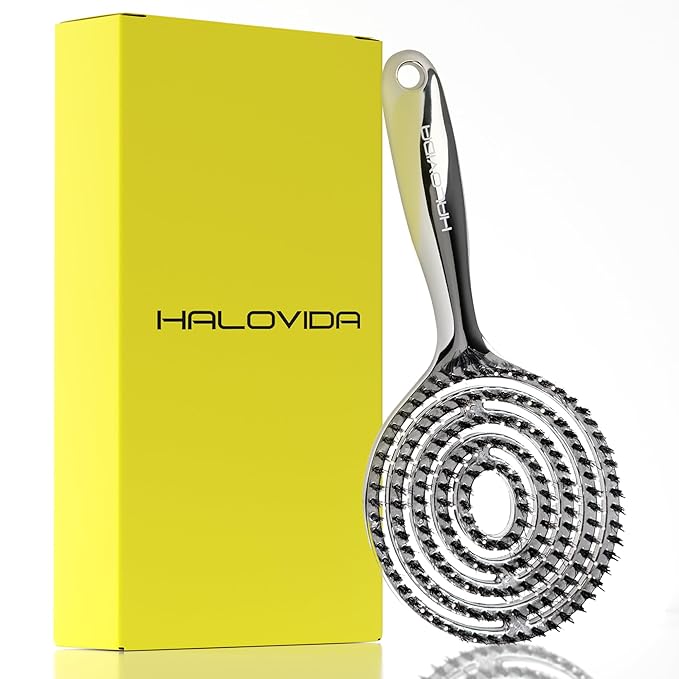 HALOVIDA Hair Brush for Women with Double layer Boar Bristle & Nylon Detangler with Elastic Air Cushion Anti Static Scalp Massage Brush for Smooth Frizz Free Hair (1 Pack）