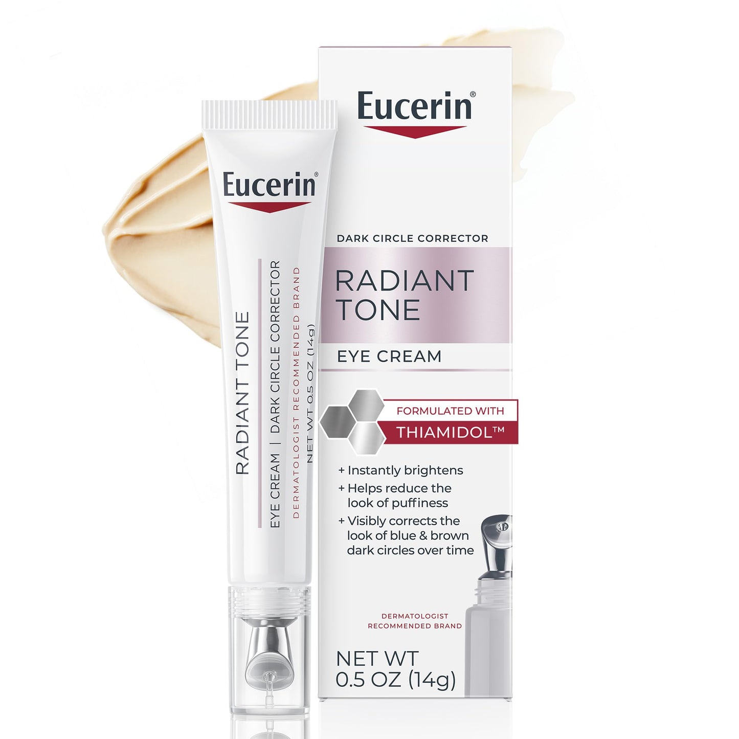 Eucerin Radiant Tone Eye Cream Dark Circle Corrector, Eye Brightening Cream with Thiamidol and Hyaluronic Acid, Helps Reduce the Look of Eye Puffiness, 0.5 Oz Tube