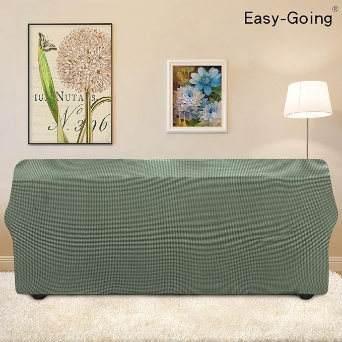 Easy-Going Stretch 4 Seater Sofa Slipcover 1-Piece Sofa Cover Furniture Protector Couch Soft with Elastic Bottom for Kids, Polyester Spandex Jacquard Fabric Small Checks Greyish Green
