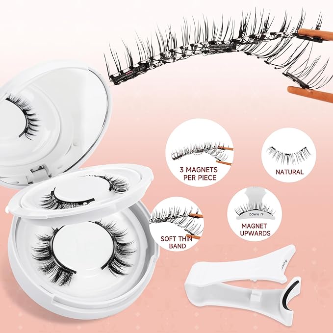 Higu clace Magnetic-Eyelashes 2 Pairs Magnetic Eyelashes with Applicator Soft Eyelashes Magnetic Lashes Natural Look Wispy pestaÃÂ±as magnÃÂ©ticas Without Eyeliner Easy to Wear and Remove(H+I01)