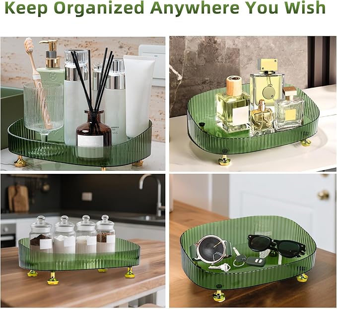 Perfume Organizer, Bathroom Vanity Tray, Acrylic Makeup Trays for Dresser Top, Countertop Decorative Plastic Decor Tray, Perfume Organizer for Women, organizador de perfumes Dark Green
