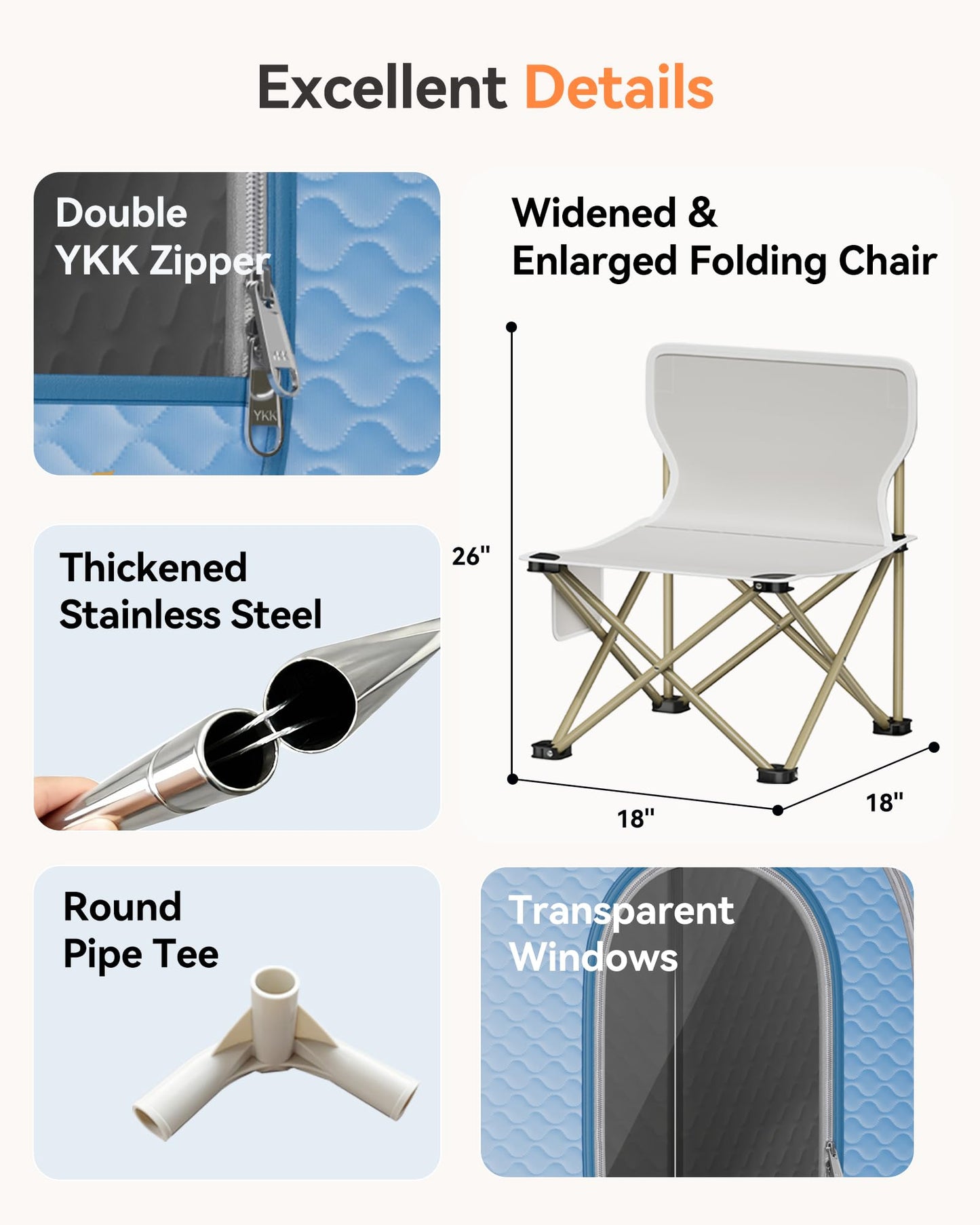 noerishia Portable Sauna for Home with 3L 1200W Steamer, Big Folding Chair, 99 Mins Timer, 9 Levels, Pernoanl Steam Sauna Tent Dual YKK Zippers for Home Spa Detoxification, 32' x32' x 71', Light Blue