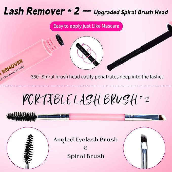 Lash Clusters Kit Eyelash Clusters Kit 4 Boxes+1 Colorful Cluster Eyelash Extensions PestaÃÂ±as Postizas Naturales with Lash Bond and Seal*2,Remover*2,Tweezers*2,Mascara Brush*2(13 Counts Lash Kit-4)