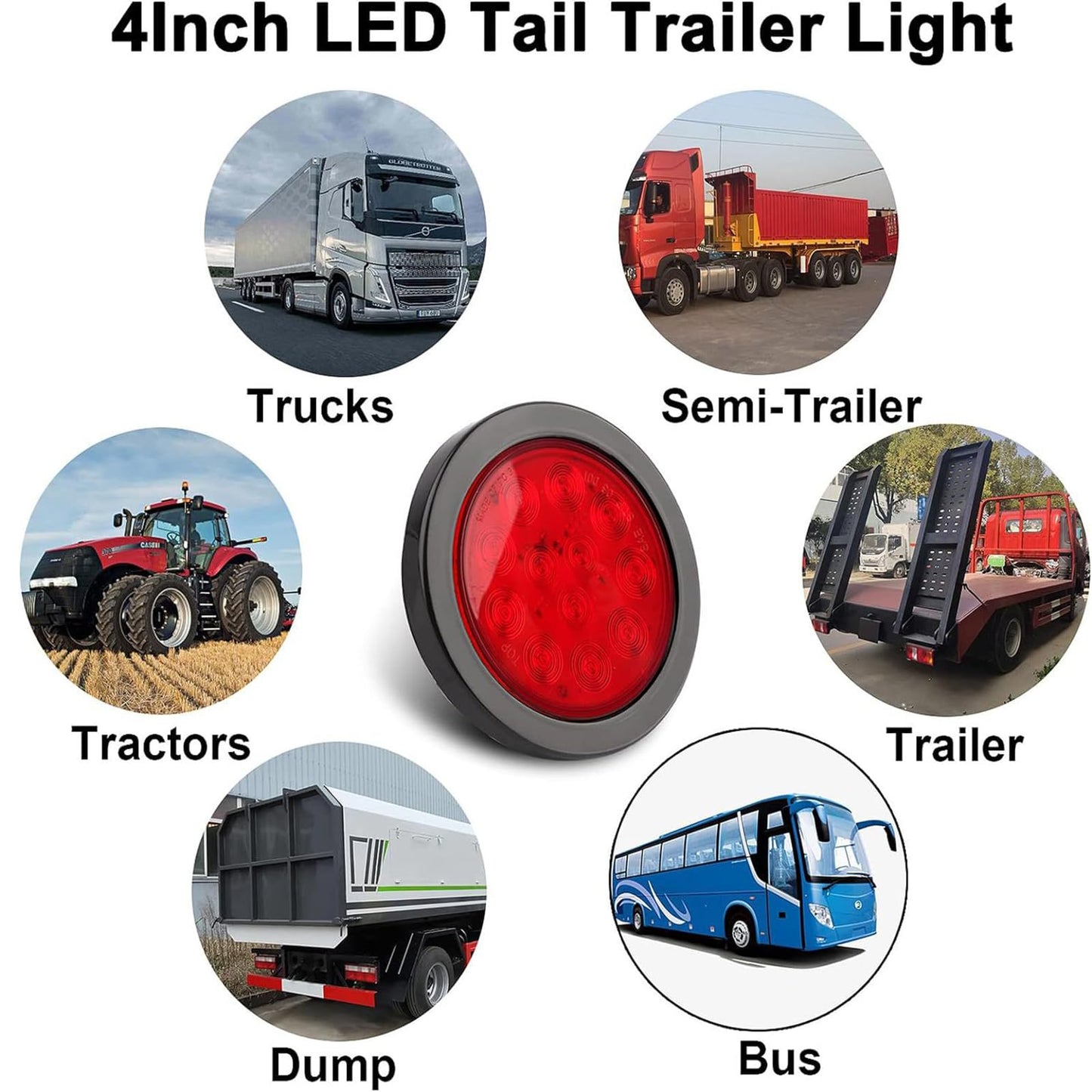 fouwick LED Trailer Lights Kit, 12V Submersible Tail Marker Lights with Wiring Lamp Harness for Boat Car Truck RV Utility Snowmobile Turn Signal License Plate Stop Reverse, 4 Inch Round Amber