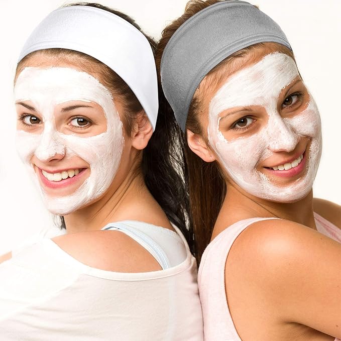 Whaline 3Pcs Spa Facial Headband Make Up Wrap Head Terry Cloth Headband Adjustable Washable Towel for Face Washing Shower Skincare Facial Treatment Sport Fits Makeup (White, Black, Gray)