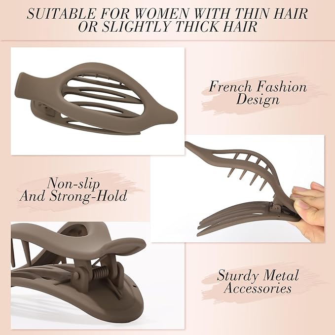 Obeoby 8 PCS Flat Claw Clips for Women, 2 Types French Flat Hair Clips Hair Accessories Barrettes Large Medium (Neutral Color)