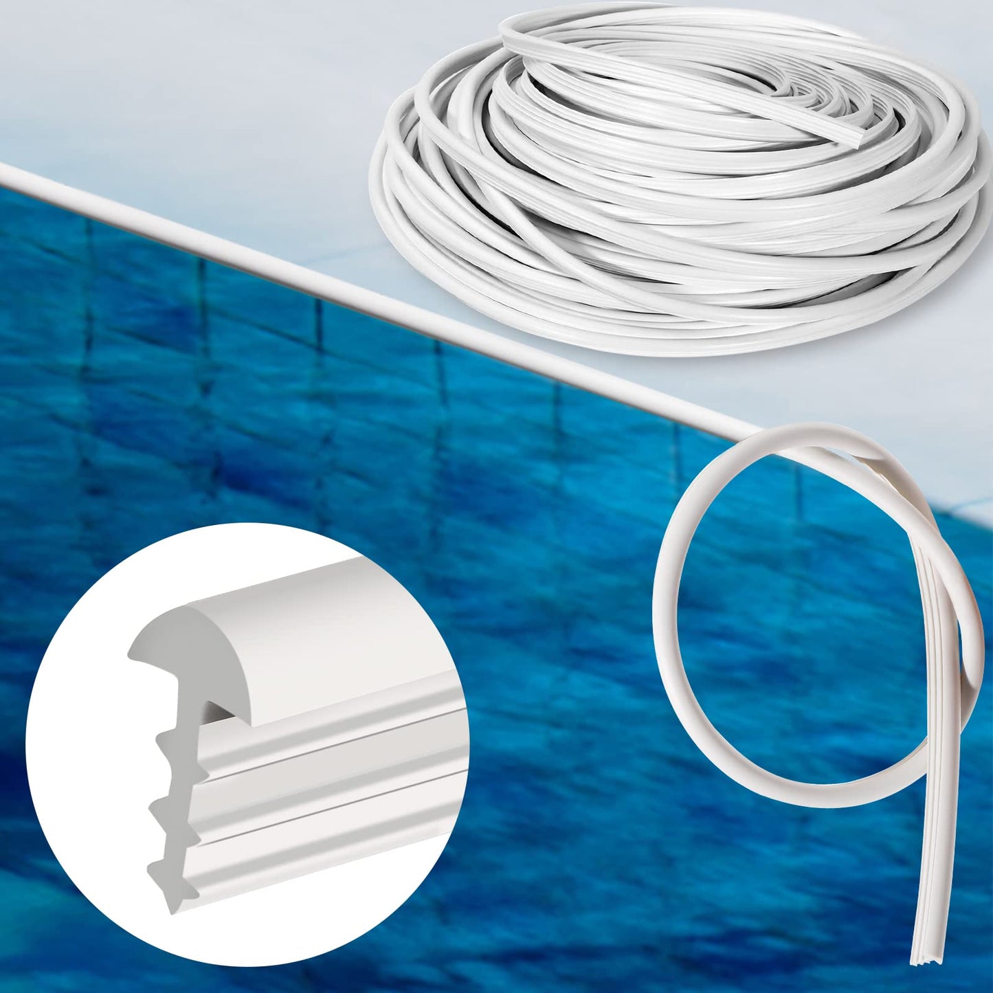 PAMASE 120ft Liner Lock - Inground Swimming Pool Beaded Wedge T-Shape Lock Roll, Flexible PVC Pool Liner Patch Kit for Above-Ground Pool - White