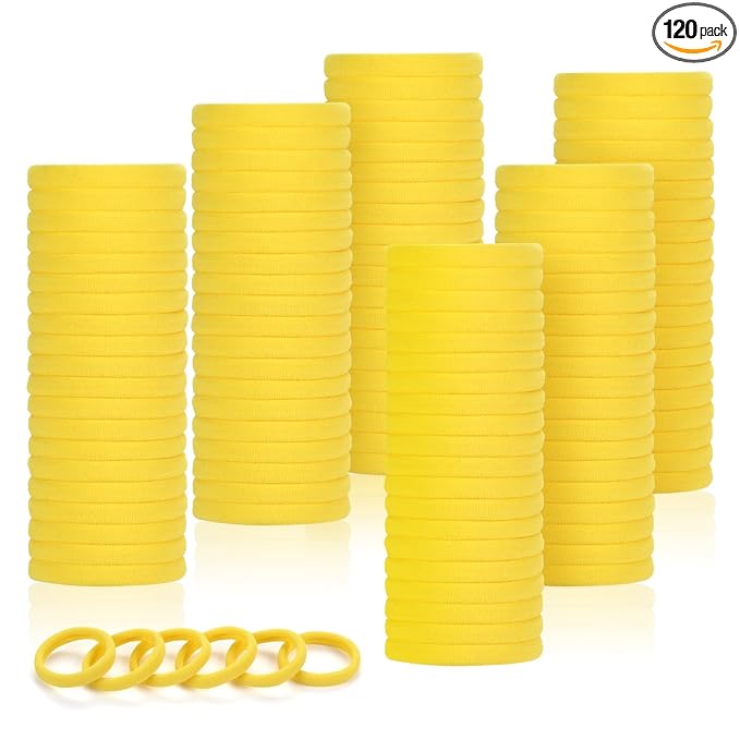 LuSeren 120 Pcs Yellow Hair Ties for Women, No Damage Soft Seamless Nylon Hair Elastics for Thick Hair, Ponytail Holders, Solid Yellow Hair Accessories