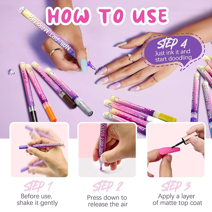 12 Color Nail Art Pens, 2026 Upgrade 0.5 MM Nail Polish Pens Drawing Painting Point Liner Acrylic Painted Pen Kit, DIY Nails Art Design Manicure Tools Christmas Gifts (2 Set)
