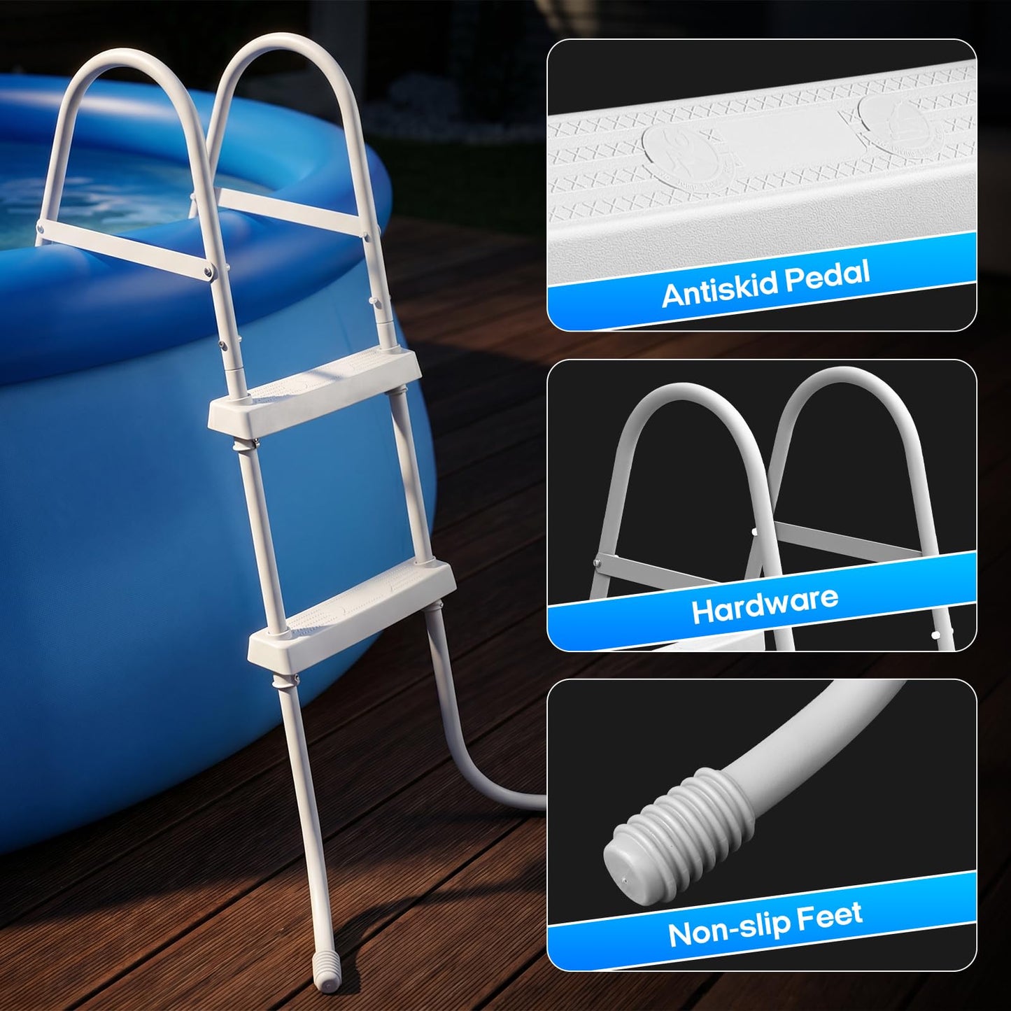 Above Ground Pool Ladder, 34 '' Pool Ladder, Swimming Pool Frame Ladder, 2-Steps,Suitable for Pools up to 34 inches deep Above Ground, Anti Slip Feet & Wide Steps