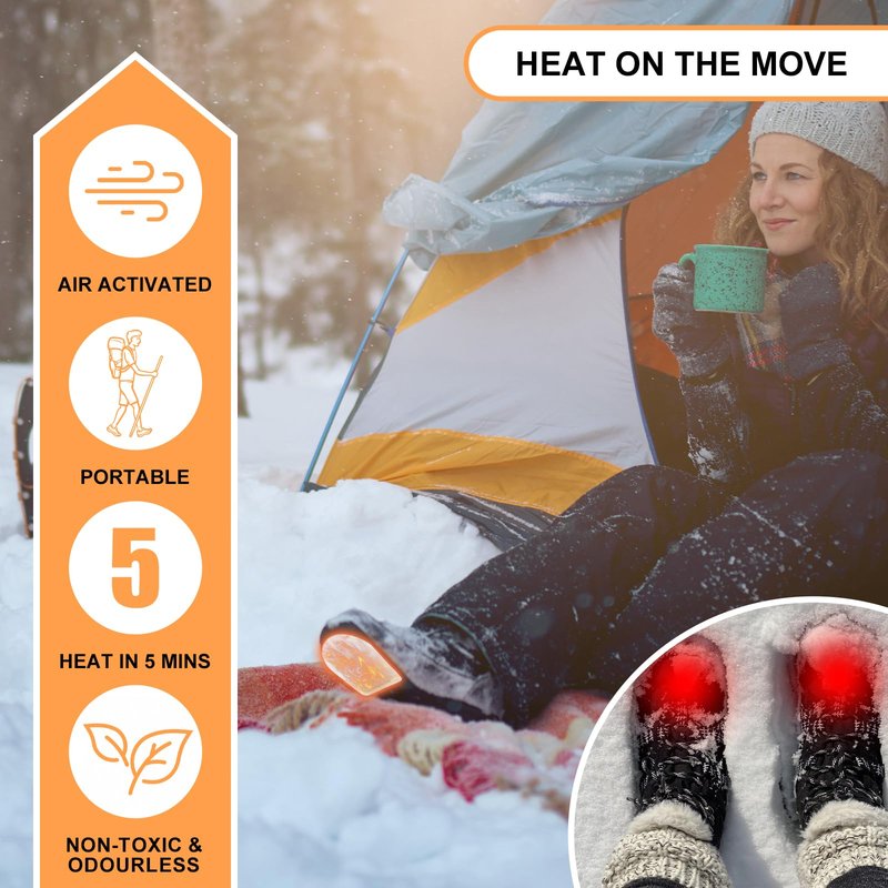 WORLD-BIO Toe Warmers with Adheasive - Long Lasting Safe Natural Odorless Air Activated Warmers - Up to 8 Hours of Heat - 10 Pairs