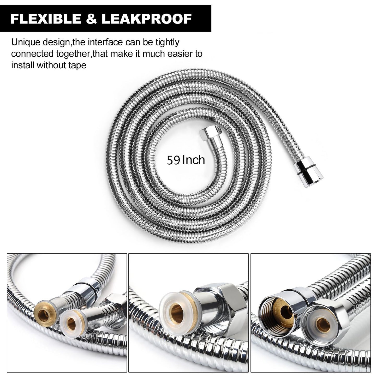 Blissland Shower Hose, 59 Inches Long Stainless Steel Handheld Shower Head Hose with Brass Insert and Nut - Durable and Flexible