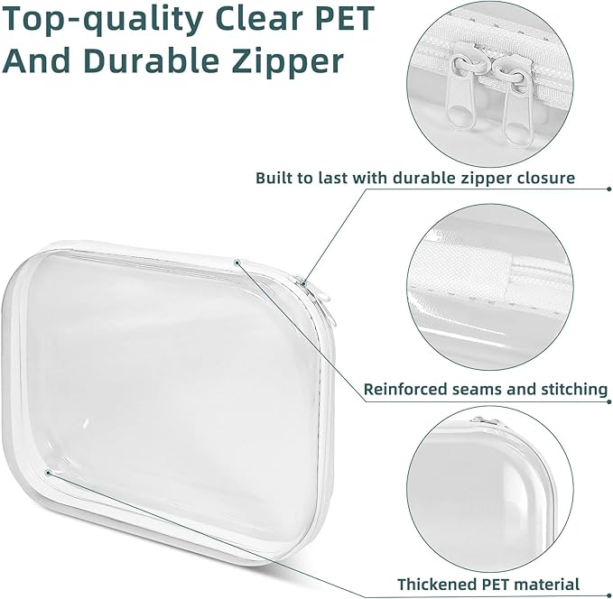 Clear Hard Shell Zipper Cases (6 Packs), Plastic Hard Sided Zippers Pouches Clear Hardshell Pencil Case For Storage, Diaper Bag Organizer Bliss Bins 6*Medium