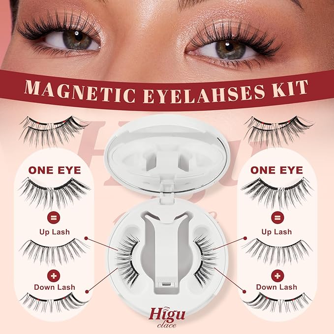 Higu clace Magnetic-Eyelashes, Soft Reusable Magnetic Eyelashes with Applicator No Glue Needed Manga Lashes Comfortable for Makeup Can Cosplay(RC-NZ-D)