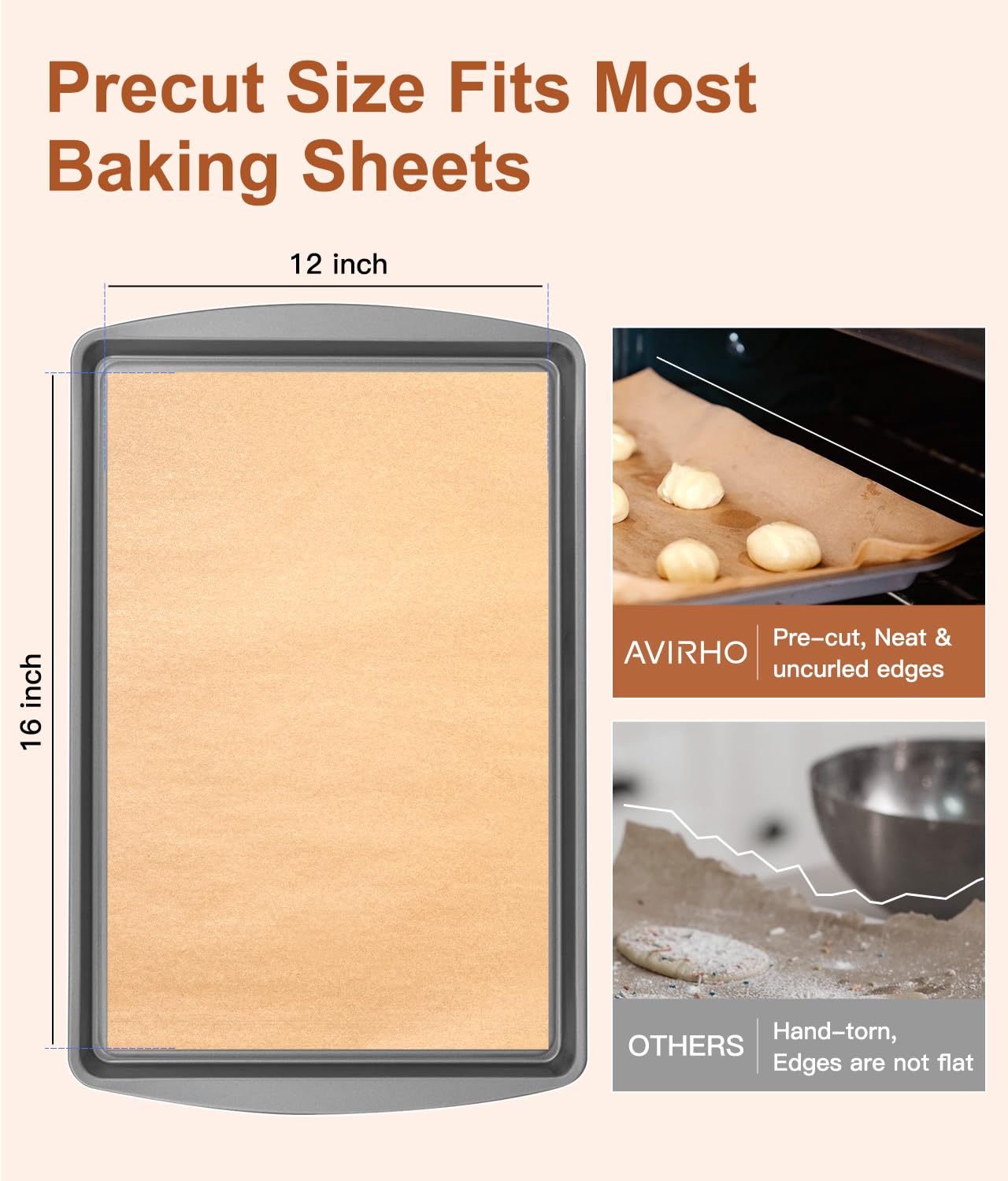 300 Pcs Unbleached Parchment Paper Sheets, 12x16 Inch Precut Baking Paper for Baking Sheet, Non-Stick Parchment Paper for Baking, Oven, Air Fryer, Grilling, Steaming, Cookies, Bread, Cake