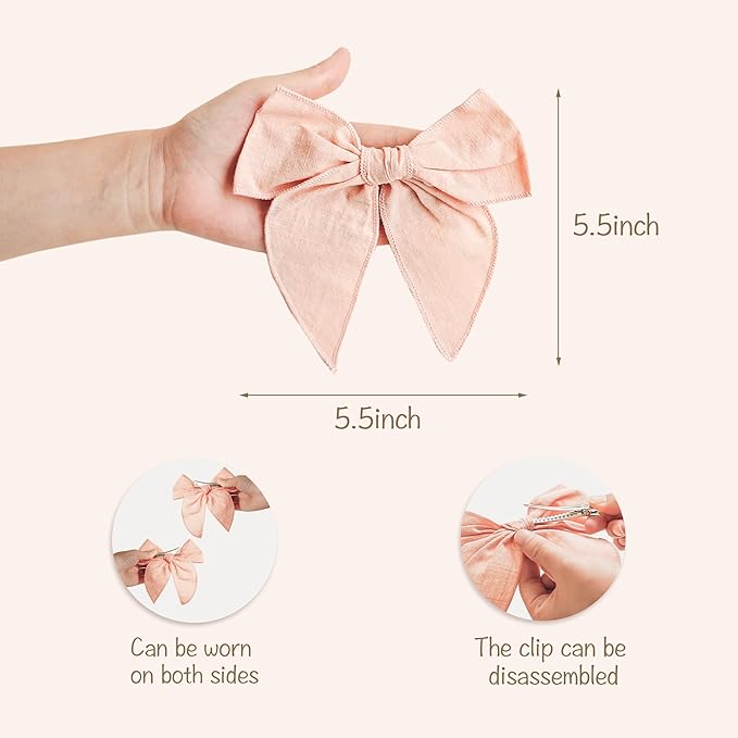 Niceye Fable Girls Hair Bows Cotton Linen Alligator Hair Clips or Little Girls Toddlers Kids Neutral Handmade Hair Accessories - 5.5” bow