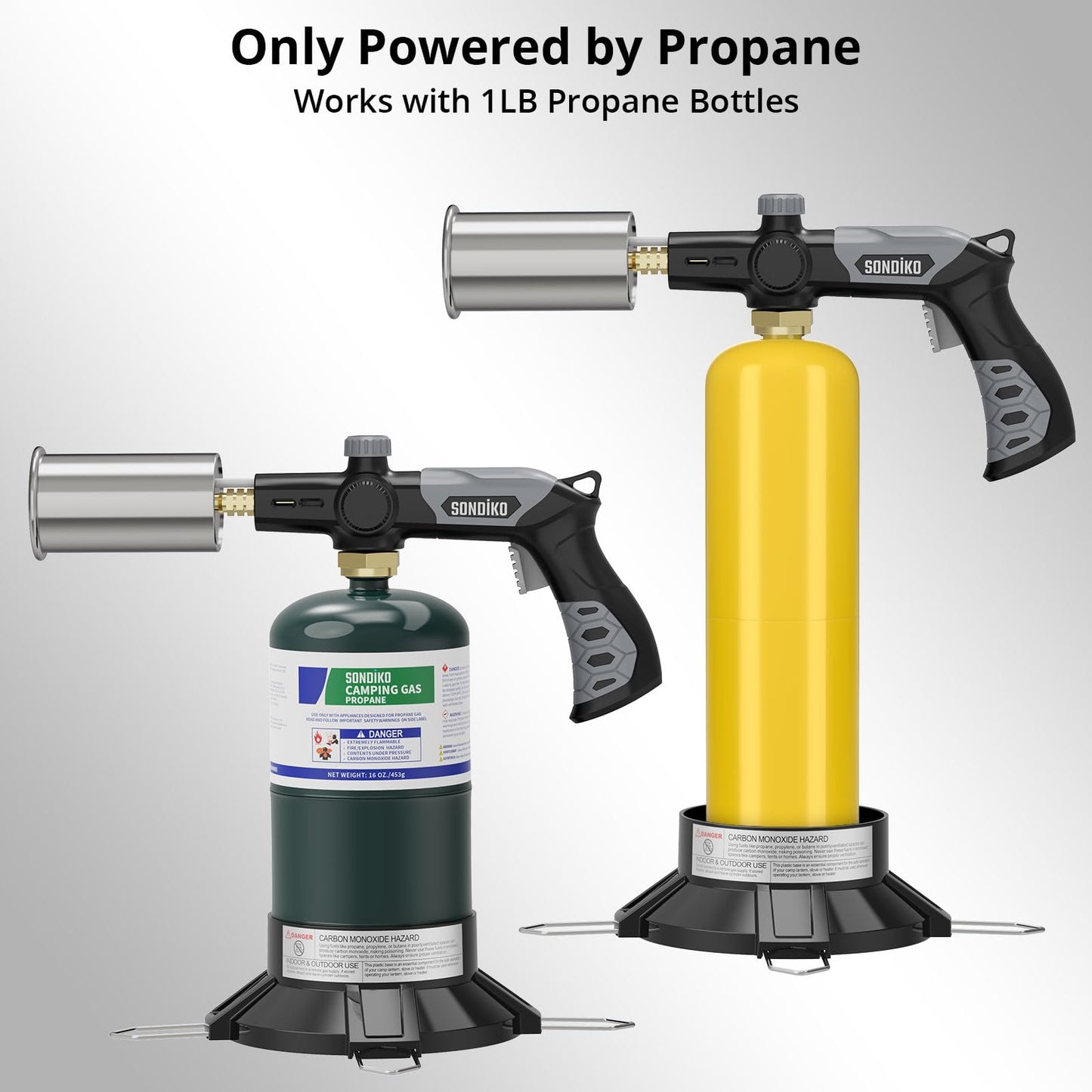 Sondiko Powerful Grill & Cooking Propane Torch L8010 with Gas Cylinder Stand Base, Sous Vide, Campfire Starter, Adjustable Wood Torch Burner for Searing Steak, BBQ, Welding (Propane Tank Not Included)