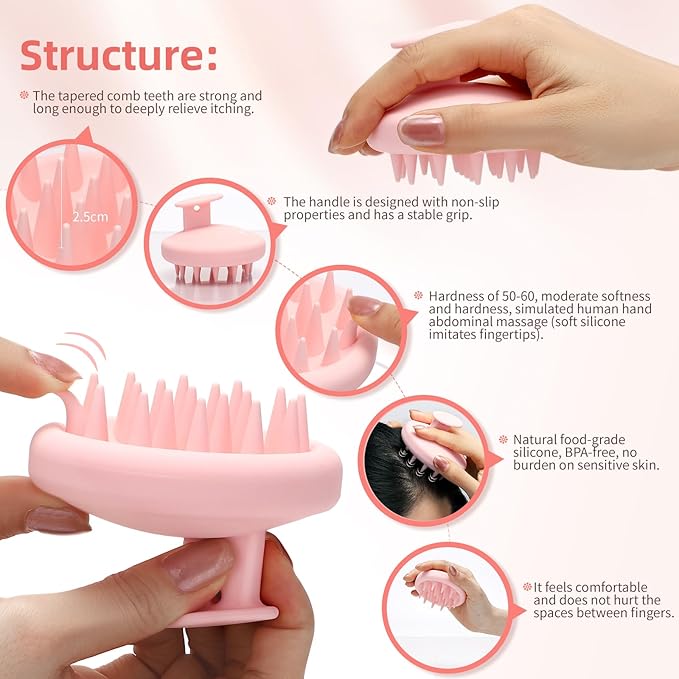 Scalp Massager Shampoo Brush, Scalp Scrubber with Soft Silicone Bristles, Scrubber Scalp Exfoliator for Dandruff RemovalÃ¯Â¼ÂHair Grouth,Wet Dry Hair Massager Brush for All Hair (Pink)
