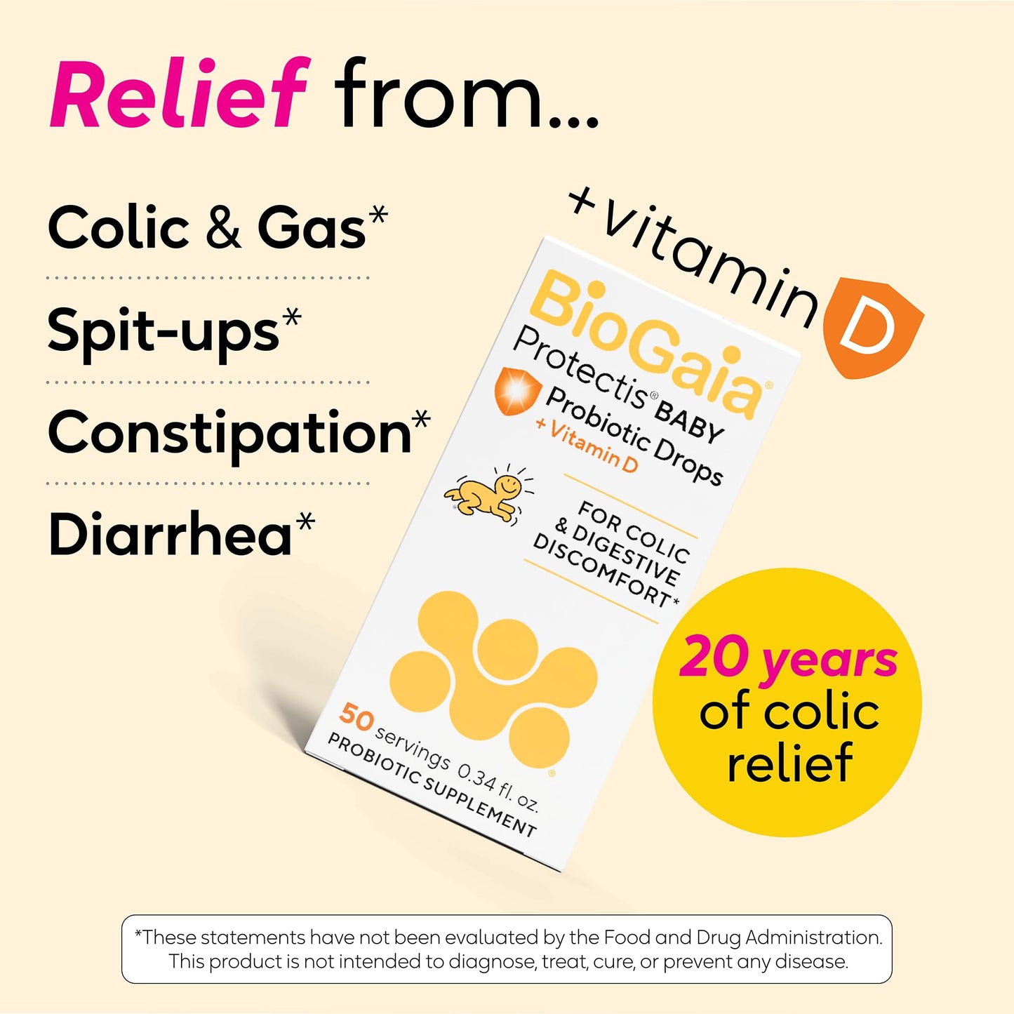 BioGaia Baby Probiotic Drops - Colic & Gas Relief + Vitamin D, 50-Day Supply, Safe for Newborns, Reduces Crying, Fussing, Colic, Gas, Spit-ups & Constipation, No allergens, Dairy or Soy (Pack of 2)