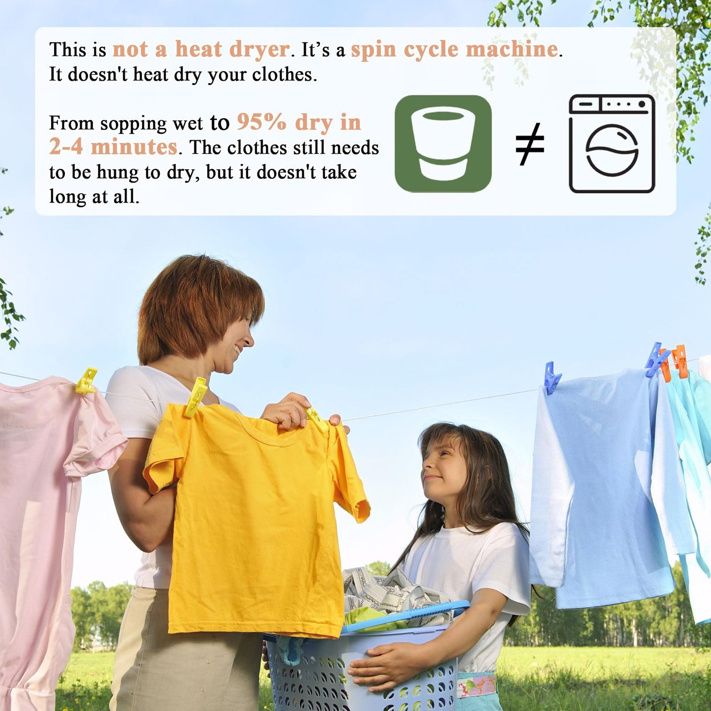 Meticuloso Compact Electric Spin Dryer 110V, Portable Mini Laundry Dryer for Apartments, Schools, Dorms, RVs, Camping