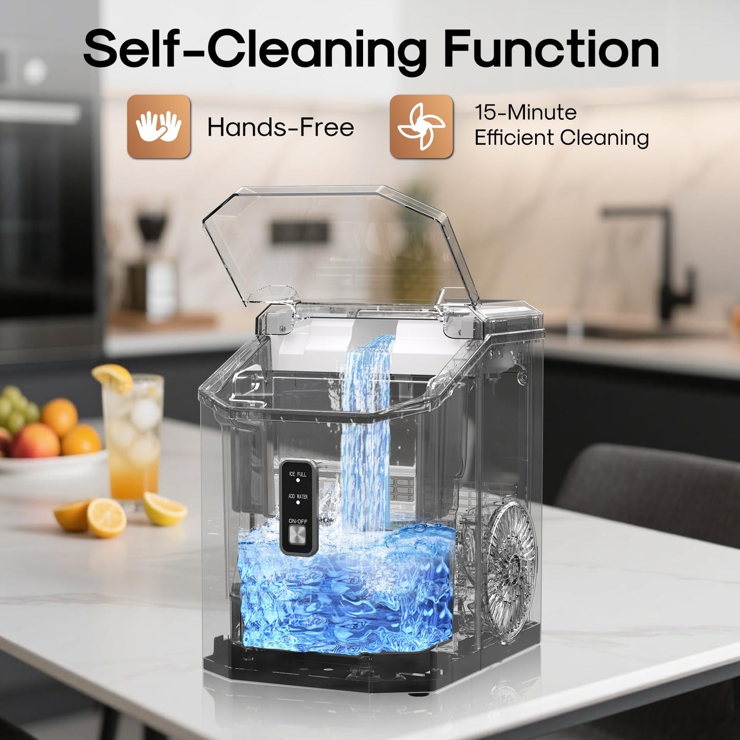 ICEPURE Nugget Ice Makers Countertop with App, Portable Ice Machine with WiFi, 33lbs in 24H, Ready in 5-10 Mins, Self Cleaning，Small Ice Maker with Basket Scoop, for Home/Kitchen/Party/RV/Camping