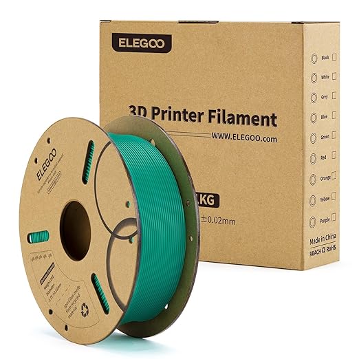 ELEGOO PLA Filament 1.75mm Sea Green 1KG, 3D Printer Filament Dimensional Accuracy +/- 0.02mm, 1kg Cardboard Spool(2.2lbs) 3D Printing Filament Fits for Most FDM 3D Printers