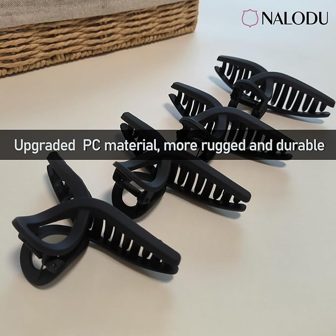 4.3 Inch Hair Claw Clips Large 4 Inch No Slip Big Black Matte Jaw Clip for Thin Fine and Medium Thick Hair Women, 4 Pack