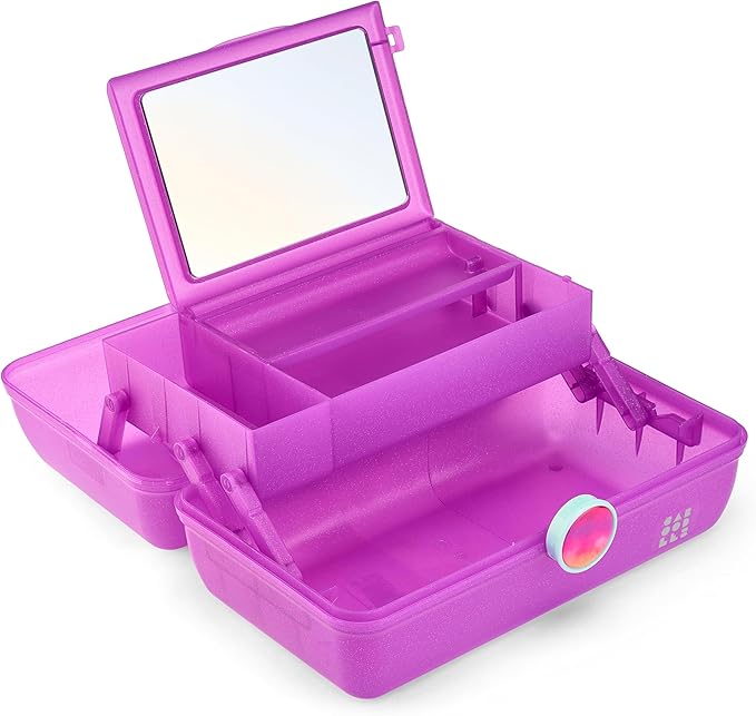 Caboodles On-The-Go Girl Makeup Box, Purple Sparkle, Show Girl Collection, Hard Plastic Makeup Organizer Box, Built-In Mirror, Secure Latch for Safe Travel, Spacious Storage for Large Items