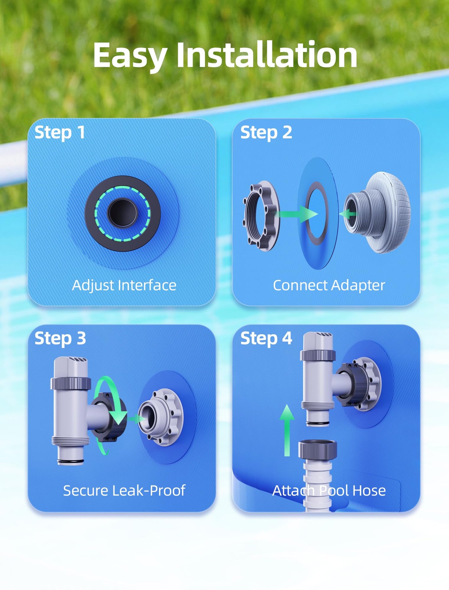 POOLHOUR Above Ground Pool Inlet & Return Replacement Kit with Plunger Valve, 1.5" Outlet Strainer Connector & Jet Nozzle & Strainer Grid, Compatible with I*tex/Col*m*n Pool Parts & Sand Pumps
