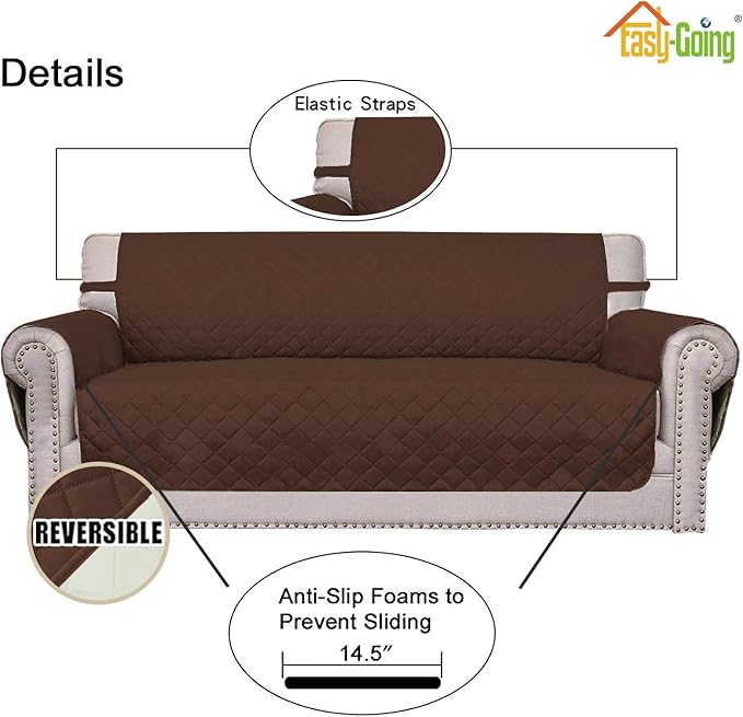 Easy-Going Reversible Loveseat Couch Cover for 2 Cushion Couch Sofa Cover for Dogs Water Resistant Furniture Protector with Foam Sticks Elastic Straps for Pet (Loveseat, Coffee/Ivory)
