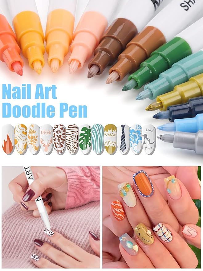 12 Color 3D Nail Art Pens Set, Kalolary Nail Point Graffiti Dotting Pen Drawing Painting Liner Brush for DIY Nail Art Beauty Adorn Manicure Tools