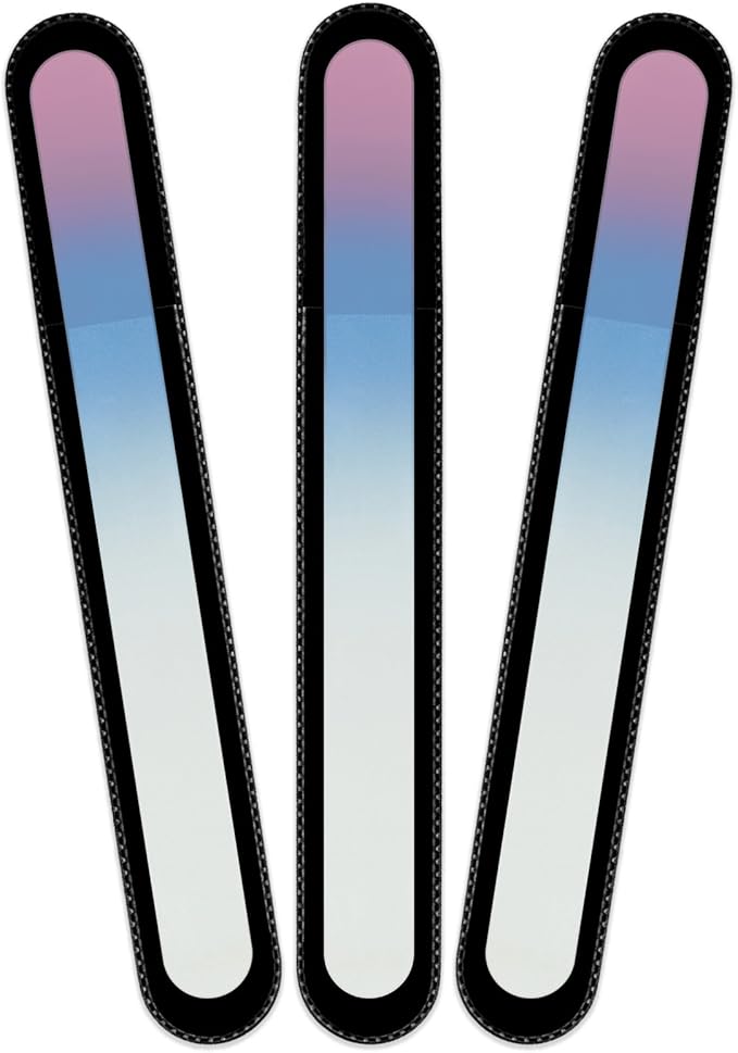 Mont Bleu Rainbow Crystal Nail File in Black Pouch - Large/Professional Size - Czech Tempered Glass - Handmade in Bohemia (Czech Republic)