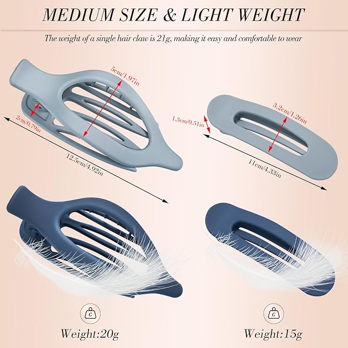 Obeoby 8 Pcs Flat Hair Clips for Women, 2 Styles French Flat Claw Clips for Thick or Thin Hair Large Medium Barrettes Hair Accessories Girls (Blue, Black, White)