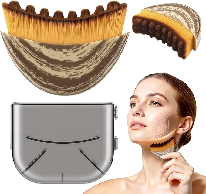 Lymphatic Contour Face Brush - Lymphatic Drainage Massager for Reducing Double Chin & Jawline Sculpting, Ultra-Soft Bristles for Lymphatic Drainage, Ergonomic Portable Design with Travel Case(1pcs)