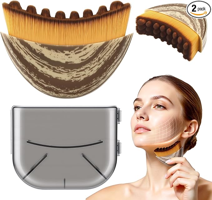 Lymphatic Contour Face Brush - Lymphatic Drainage Massager for Reducing Double Chin & Jawline Sculpting, Ultra-Soft Bristles for Lymphatic Drainage, Ergonomic Portable Design with Travel Case(2pcs)