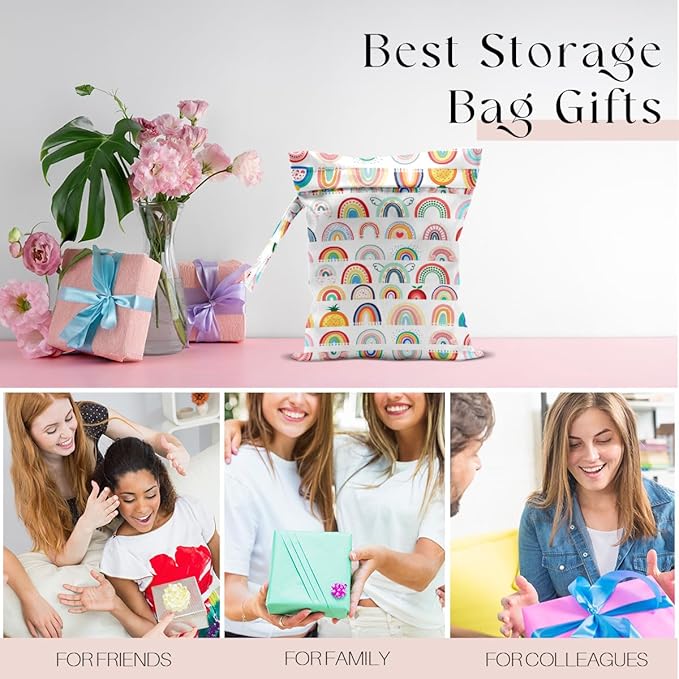 Waterproof Wet Bag for Swimsuit, Travel Beach Wet Dry Bag, Hidden Zipper Reusable Rainbow Decor, for Travel Beach Wet Swimsuits Toiletries Diapers Dirty Gym Clothes Laundry Bag