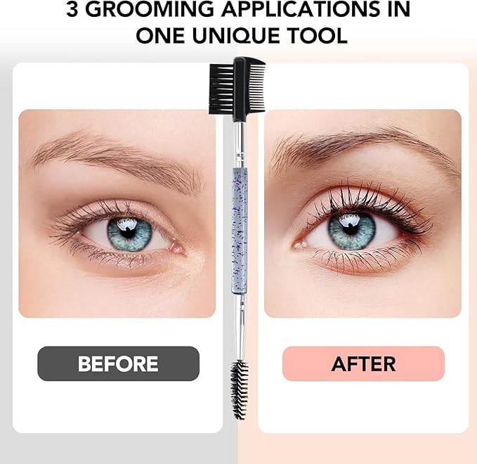 3 Head Eyebrow Eyelash Shaper Eyelash Comb Double Head Brush Makeup Grooming Tool cosmetic with 3 Different Spoolie Brushes for Separating Lashes, Eliminating Mascara Clumps, Grooming and Shaping Brow