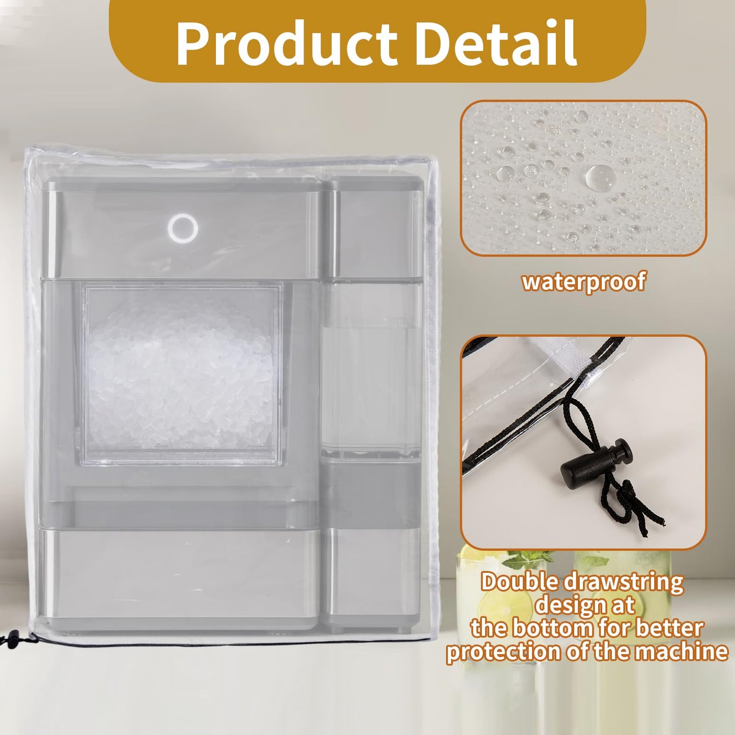 Ice Maker Cover,PVC Ice Machine Dustproof Cover,Waterproof Shield for Countertop Appliances in Home Garage and Office,Protective Cover for Portable Ice Makers/Ice Cube Maker
