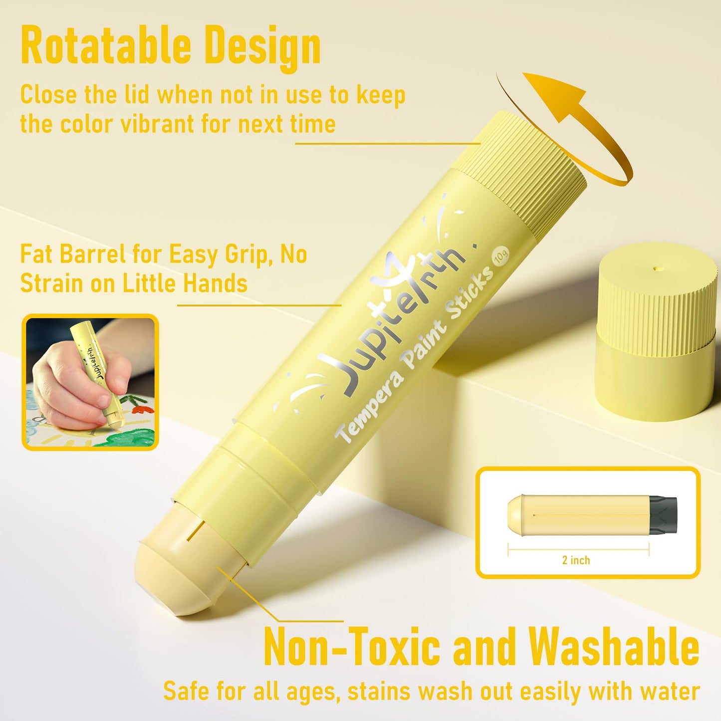 JUPITEARTH Paint Sticks for Kids 36 Colors, Quick Drying, Smooth, Non-Toxic and Washable Solid Tempera Paint Sticks with 120 PDF Coloring Pages and 30 Stickers, Toddler Art Supplies for Drawing