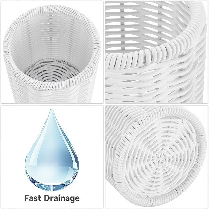 Rattan Jars, Car Storage Box, 4.13" x 4.92" Bathroom Essentials Accessories Decor, Round Vanity Storage Organizers, for Hair Accessories, Cotton Pads, Cotton Ball, Cosmetics, White (DP054)