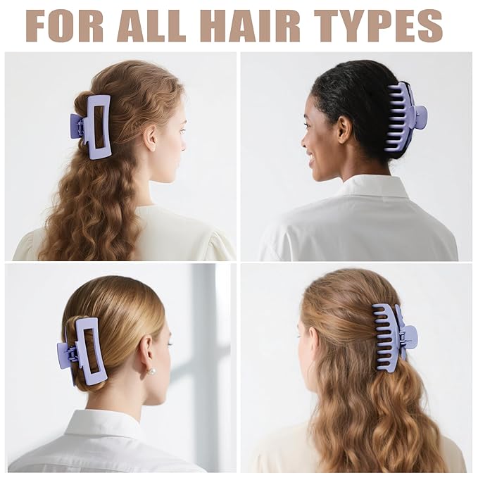 TOCESS Hair Claw Clips for Women - Large 8PK Neutral Matte Jumbo Square Hair Clips for Thick, Thin, Long, Short, Curly Hair Girls, Big Jaw Clip Set for Daily Use(Lavender Purple)