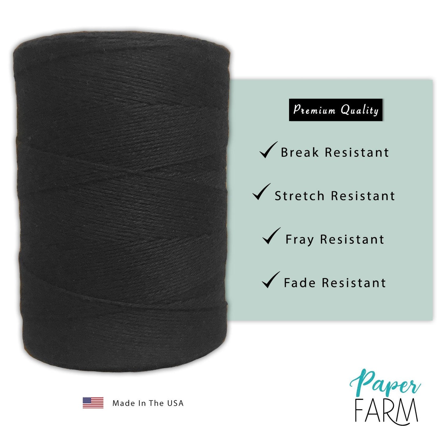 Durable Loom Warp Thread (Black), One Spool, 8/4 Warp Yarn (800 Yards), Perfect for Weaving: Carpet, Tapestry, Rug, Blanket or Pattern - Warping Thread for Any Loom