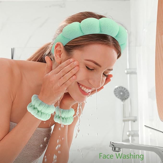 Chanaco Face Wash Headband & Wrist Bands for Washing Face - Funny Gifts for Women & Cute Hair Accessories for Girls