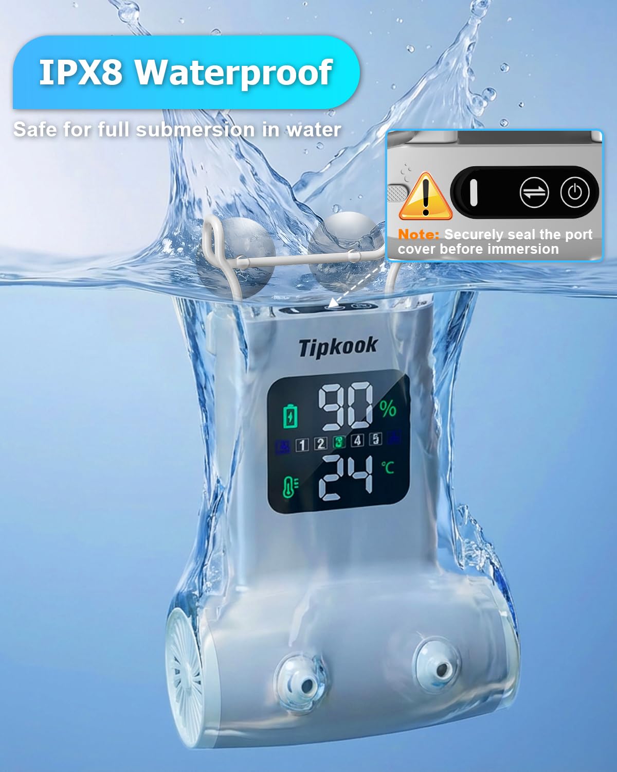 Tipkook Portable Bath Jets for Tub: 5-Speed Jet Spa for Bathtub with LED Display, Bath Jet/Bubble Mode, Rechargeable Bath Jets, Dual Water Outlet, IPX8 Waterproof, Ideal Gift for Home - Blue