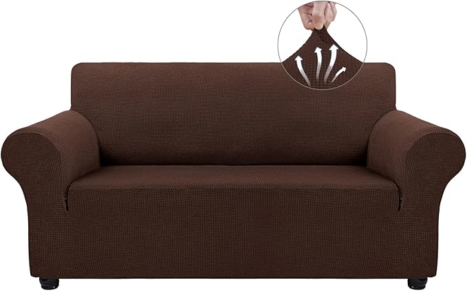 Asnomy Sofa Covers for 2 Cushion Couch Stretch loveseat Covers Slipcovers, Pet Protector Furniture Covers for Dogs Cats Spandex Jacquard Fabric Small Checks （Medium，Chocolate）