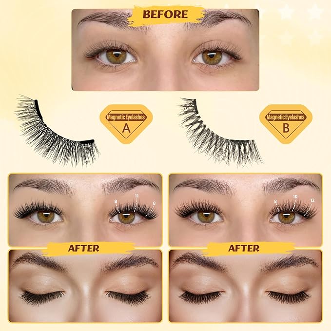 QUEWEL 2 Pairs Magnetic Eyelashes with Applicator Reusable No Glue Needed Magnetic Lashes Cat Eye Natural Look Lashes Kit Easy to Wear and Remove(NZH A+B01)