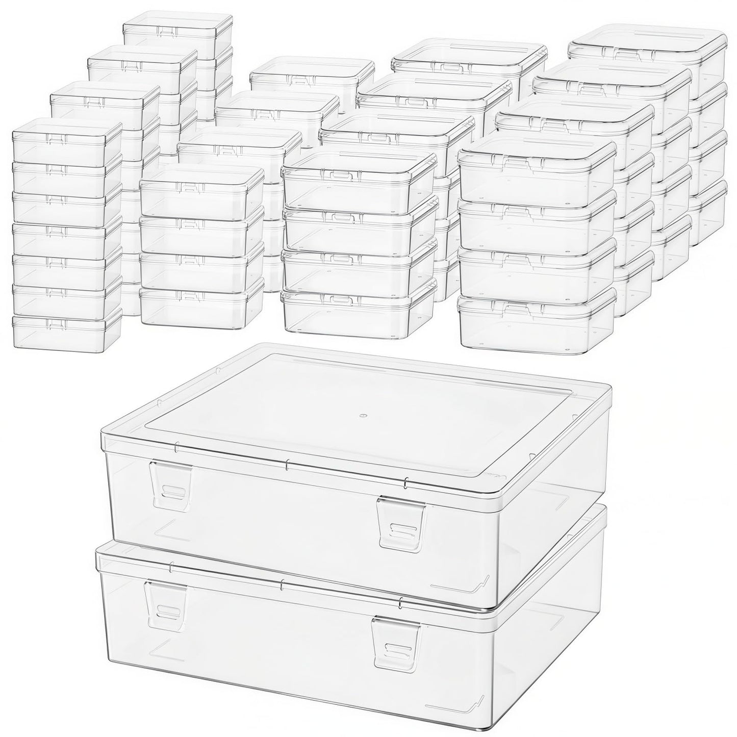 Goodma Small Bead Organizers, 78 Pieces Mixed Sizes Plastic Storage Cases Mini Clear Containers Transparent Rectangle Craft Supply Boxes with Hinged Lid